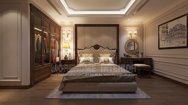 Mẫu tủ bếp gỗ óc chó tân cổ điển sang trọng với 4 cánh kết hợp kính cao cấp, được thiết kế âm tường, mang lại cho khách hàng sản phẩm nội thất tiêu chuẩn đẹp nhất.