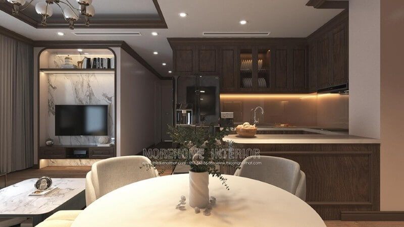 Thiết kế nội thất phòng bếp chung cư hiện đại, sang trọng
